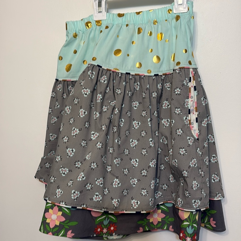 Girls Matilda Jane Hello Lovely Skirt Size 12 Blue and Gray BOHO Hippie pink